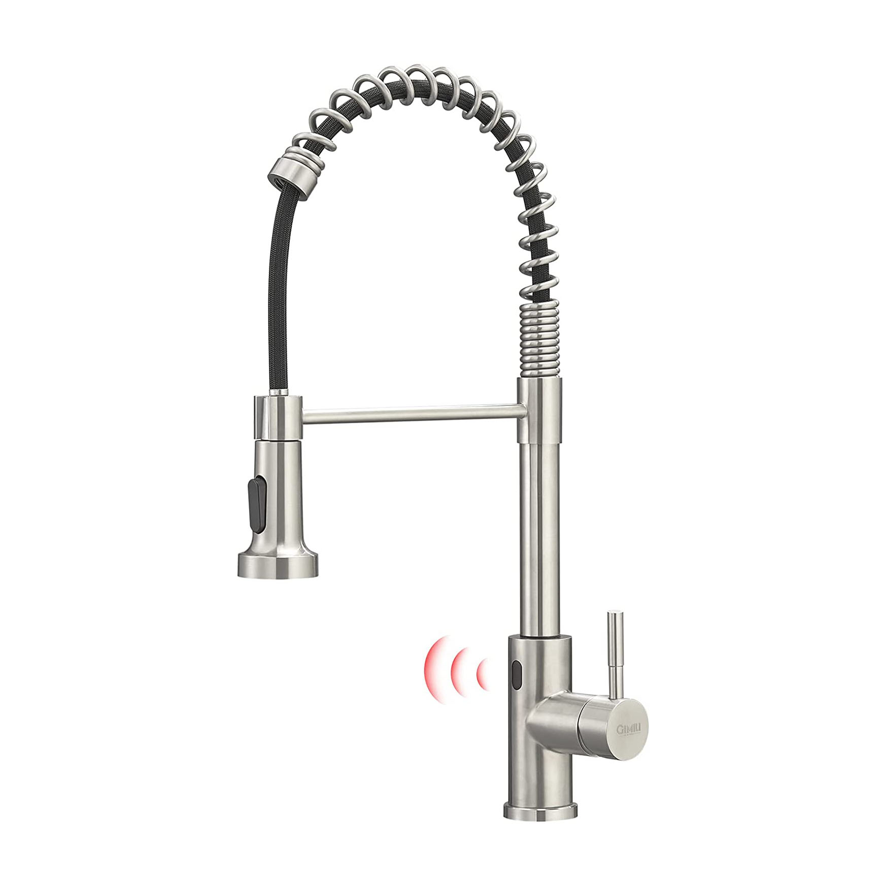 Touchless Spring Kitchen Faucet with Pull Down Sprayer, Single Handle Motion Sensor Activated Hands-Free Kitchen Sink Faucet, Single Hole Smart Kitchen Faucet, Solid Brass, Brushed Nickel