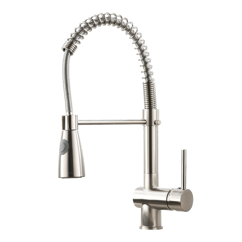 Brushed Finish SUS 304 Stainless Steel Flexible Hose Pull Out Kitchen Faucet Mixer Taps