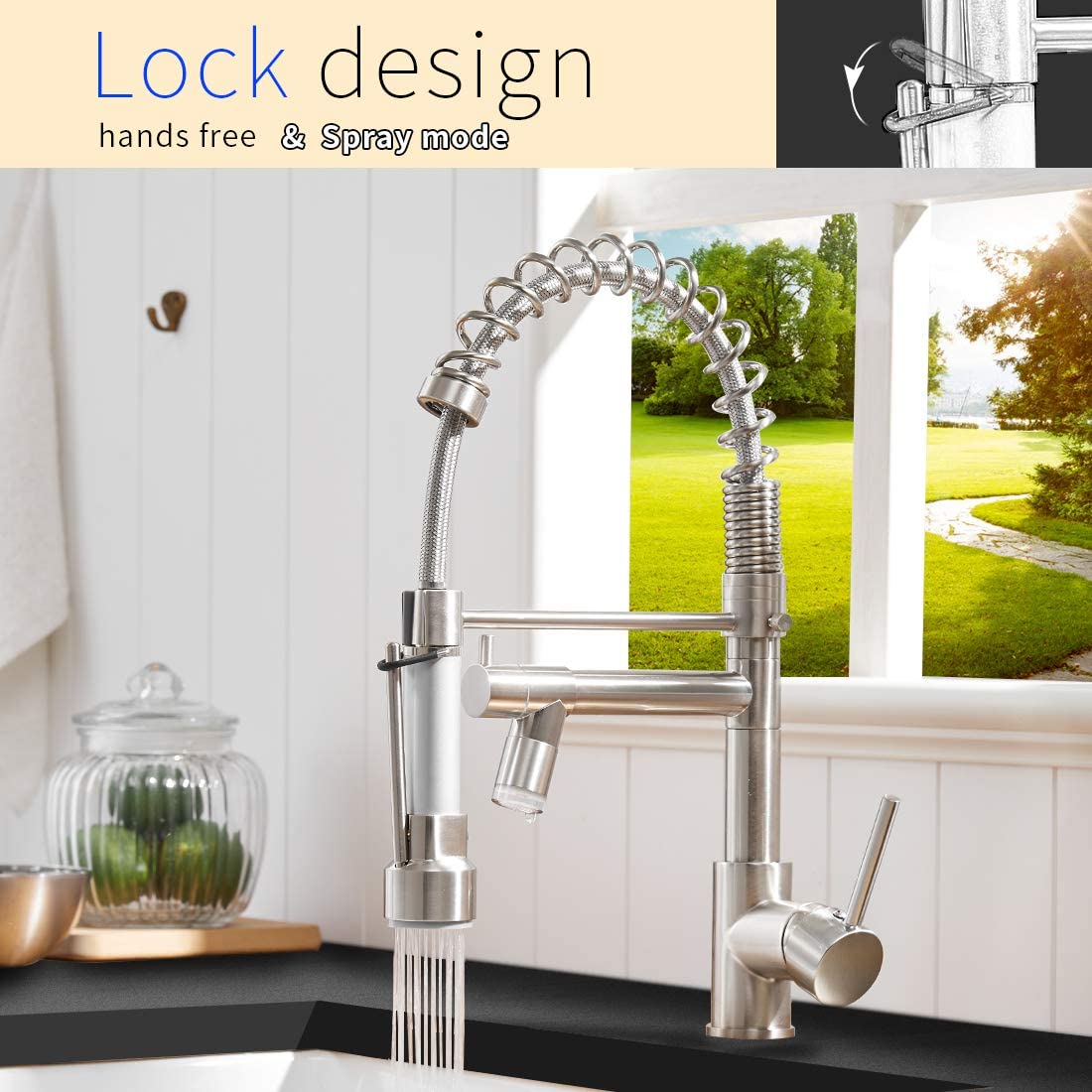  FLG Commercial Pull Down Kitchen Faucet Sprayer with LED Light,Brushed Nickel