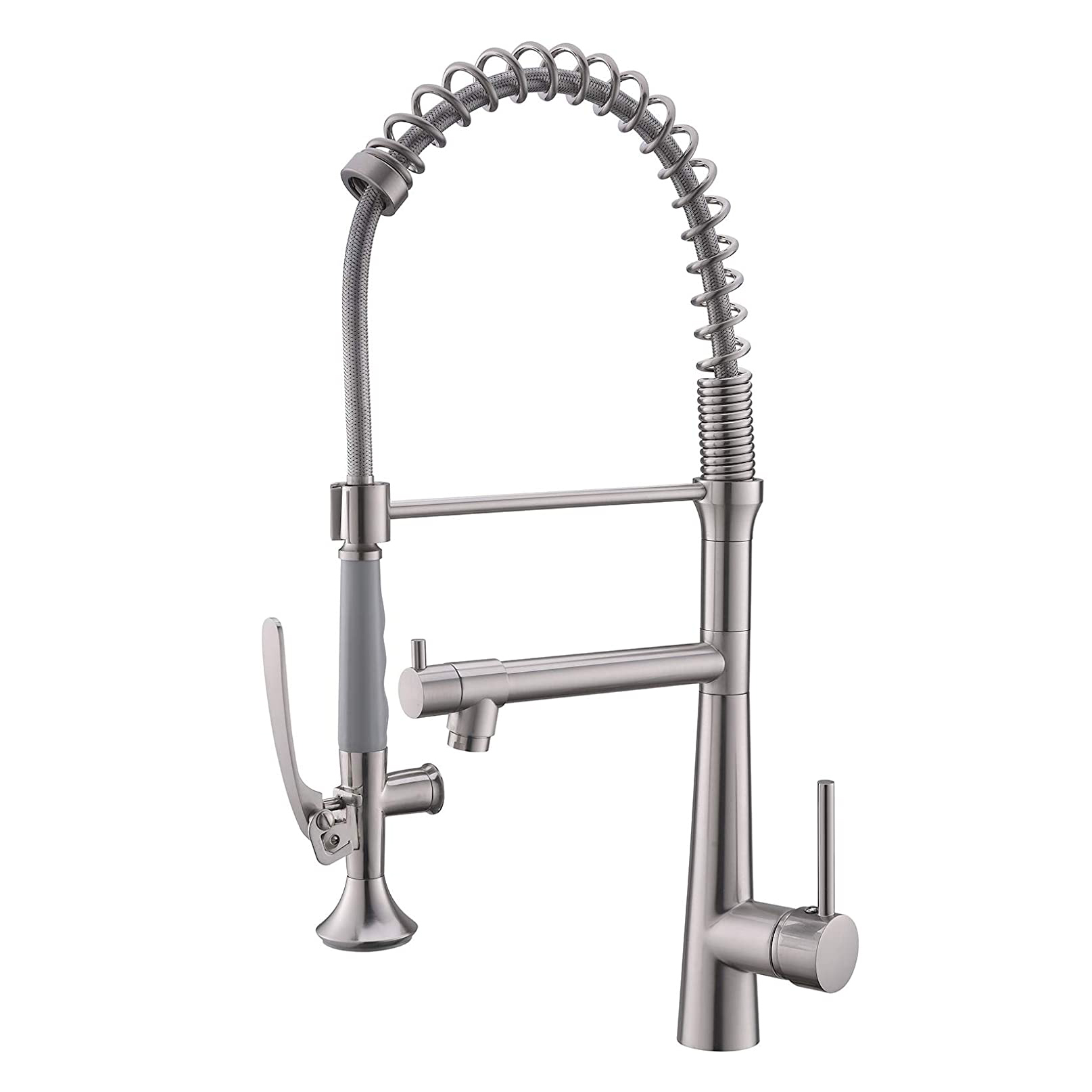 FLG Commercial Style Sturdy Spring Single Handle Pull Down Kitchen Sink Faucet with Sprayer,