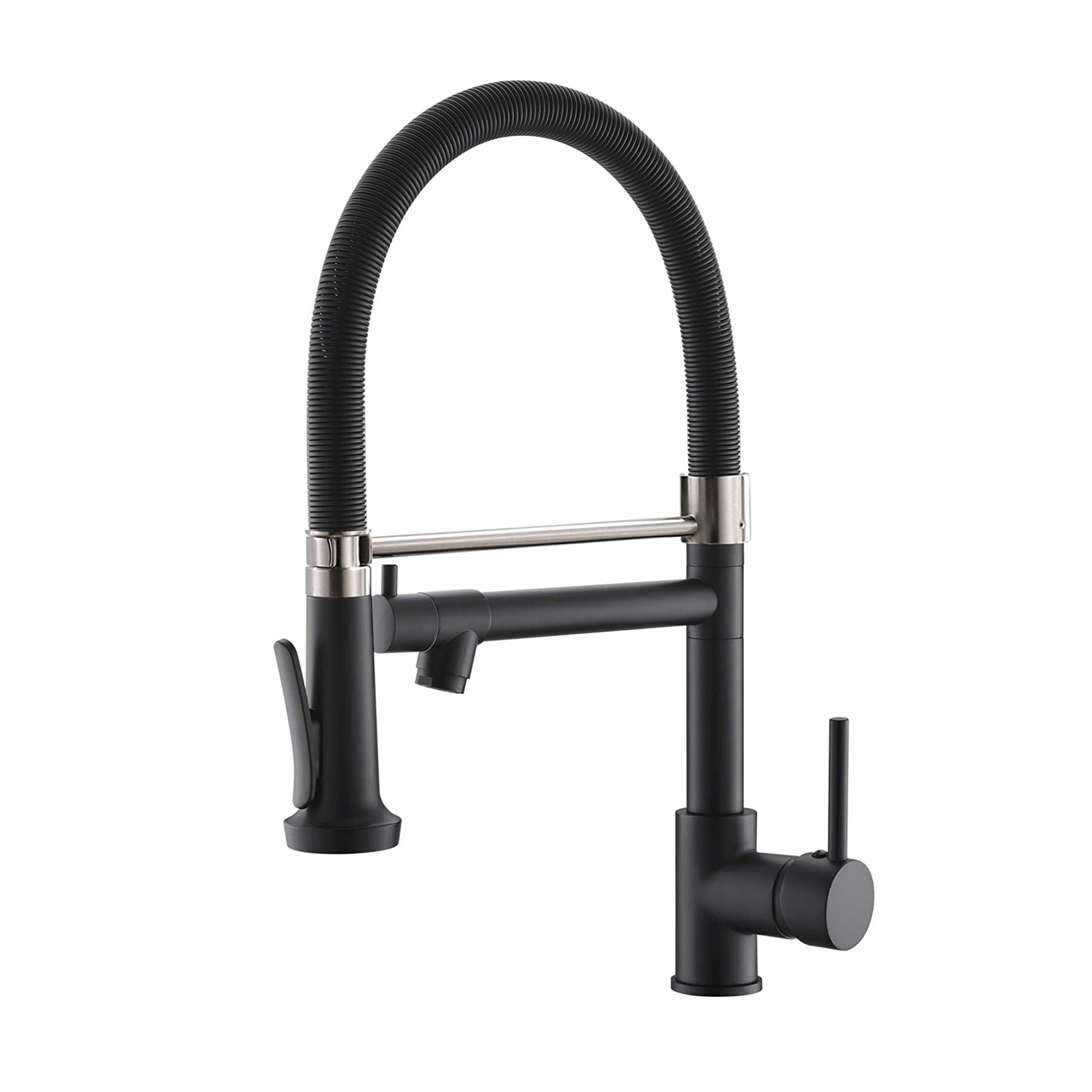 Pull Down Kitchen Faucet with Spyraer,FLG Commercial Black Spring Kitchen Sink Faucet with Brushed Nickel