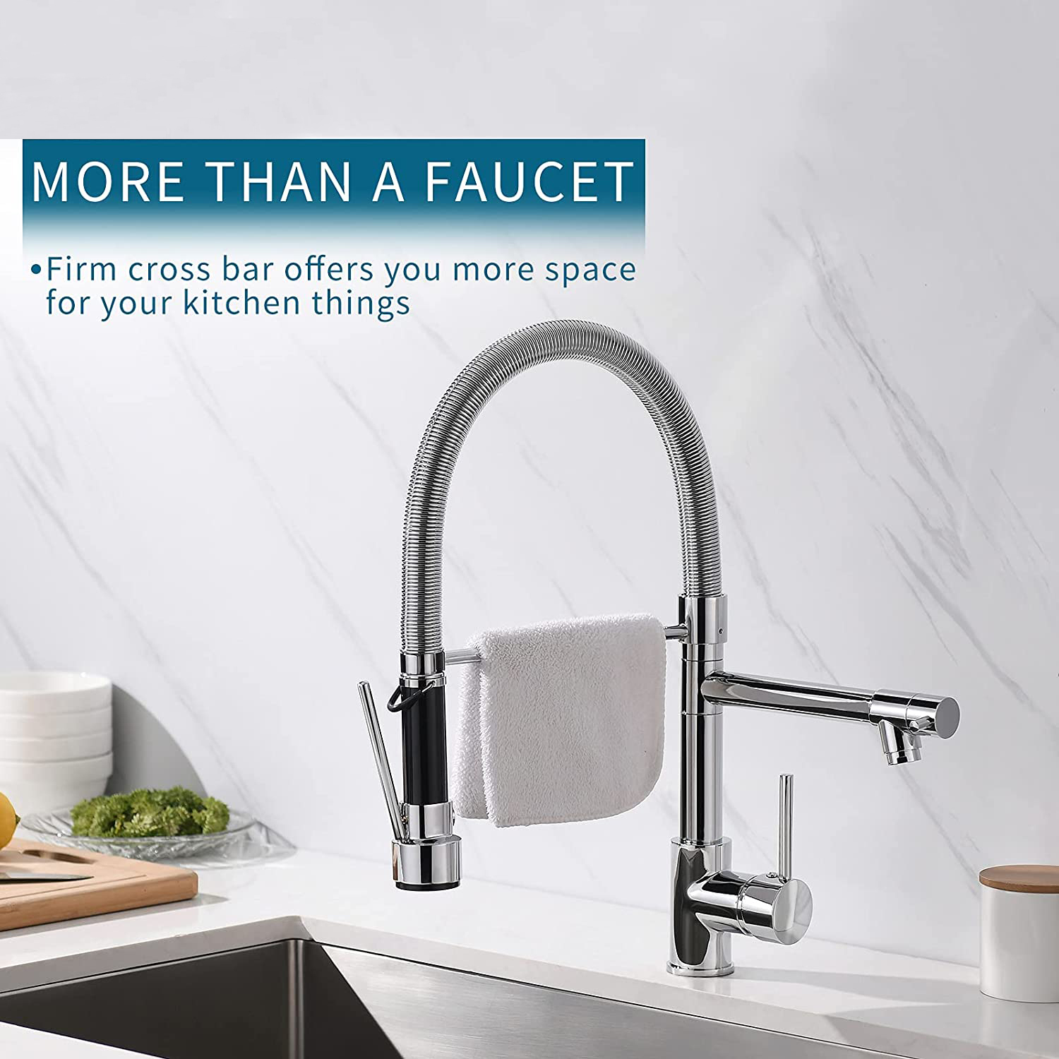 FLG Chrome Faucet for Kitchen Sink,Kitchen Faucets with Pull Down Sprayer,Commercial Single Handle Kitchen Faucet