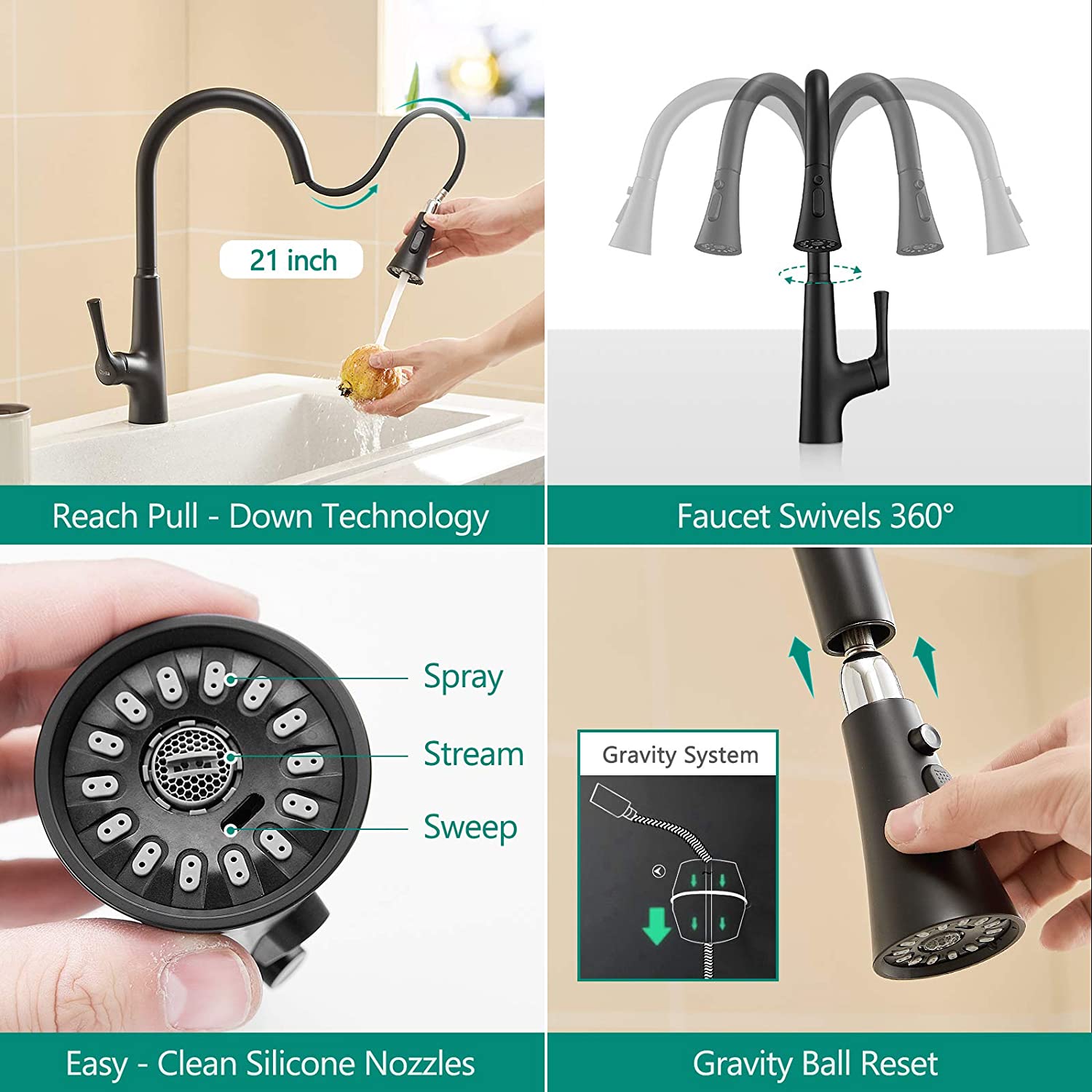 FLG Touchless Kitchen Faucet with Pull Down Sprayer, Single Handle Motion Sensor Activated Hands-Free Kitchen Sink Faucet ,Stainless Steel Chrome