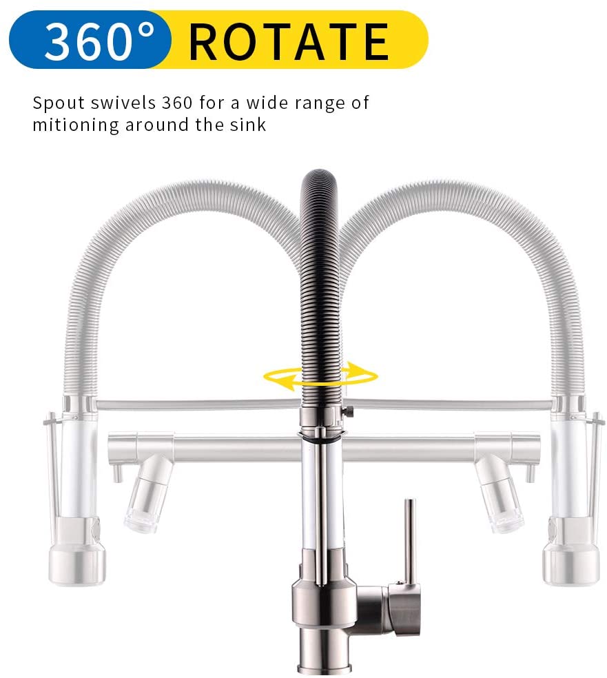 FLG Kitchen Faucets with Pull Down Sprayer,Commercial Single Handle Kitchen Sink Faucet with LED Light,Brushed Nickel