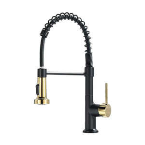 FLG Kitchen Faucet with Pull Down Sprayer Commercial Single Handle Lever Spring Kitchen Sink Faucet Matte Black&Gold